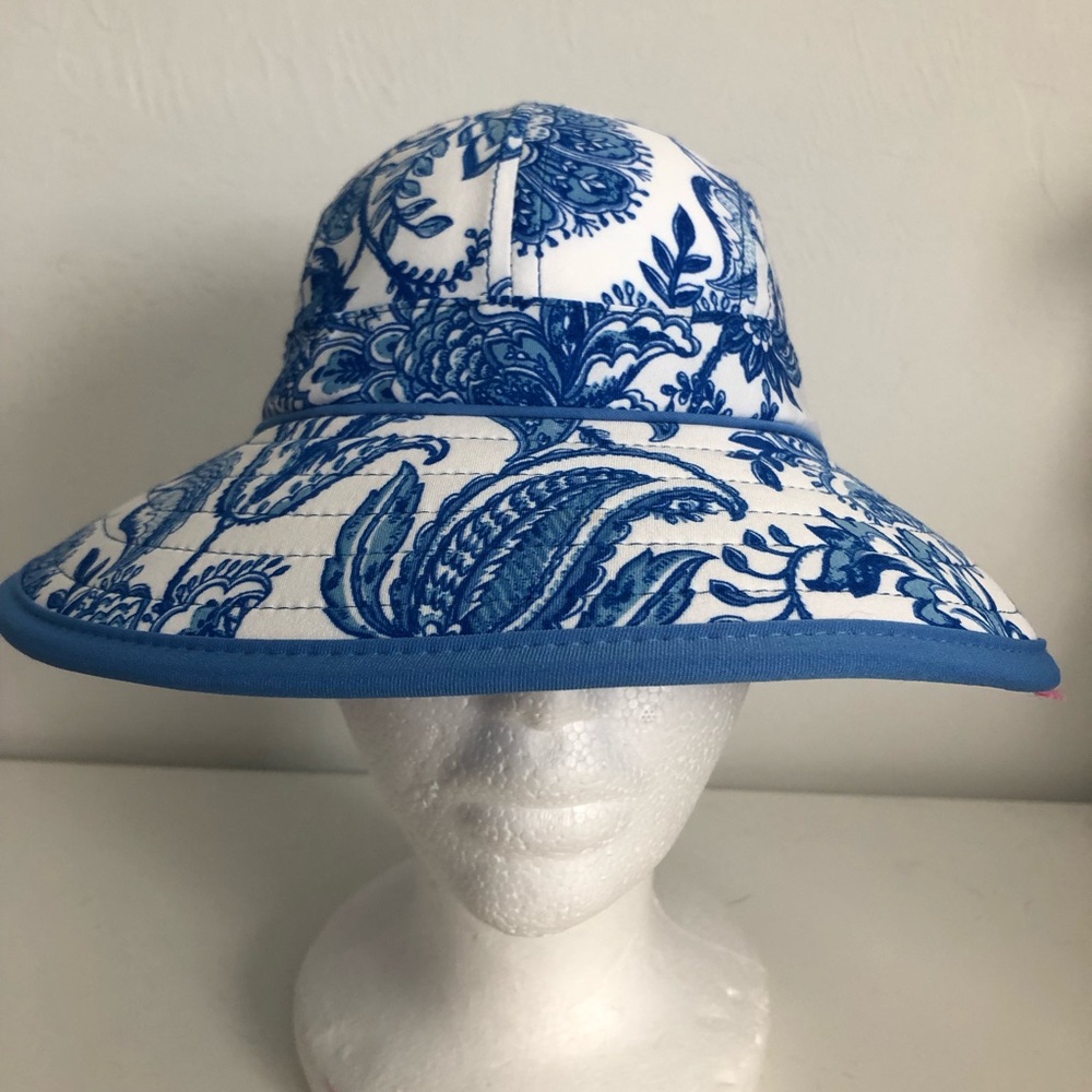 Coolibar Blue and White Floral Toile Sun Hat